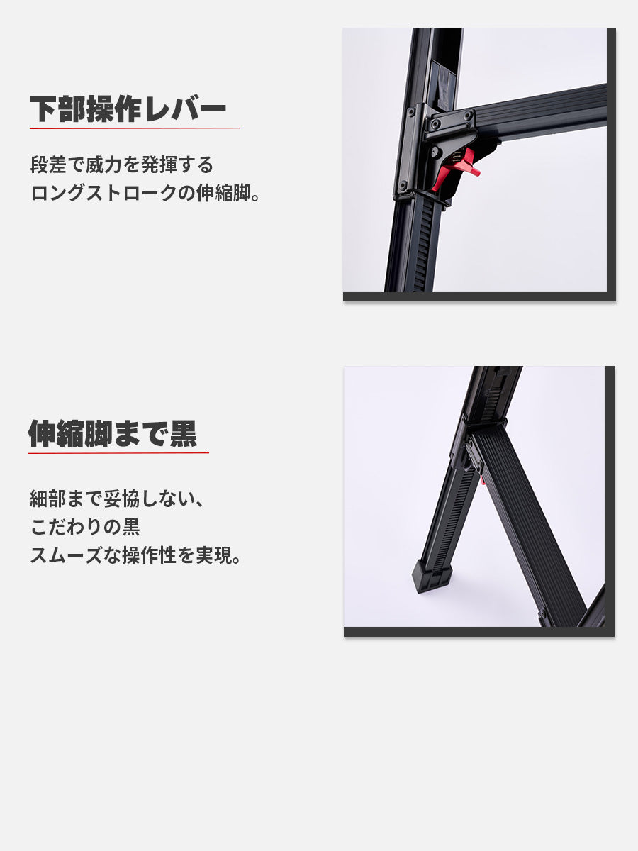 【公式】脚部伸縮2連はしご ブラック 3.8mタイプ